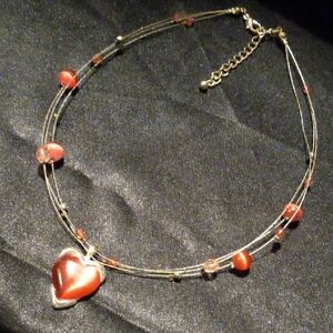 Silver Heart Pendant Necklace with Red Accents